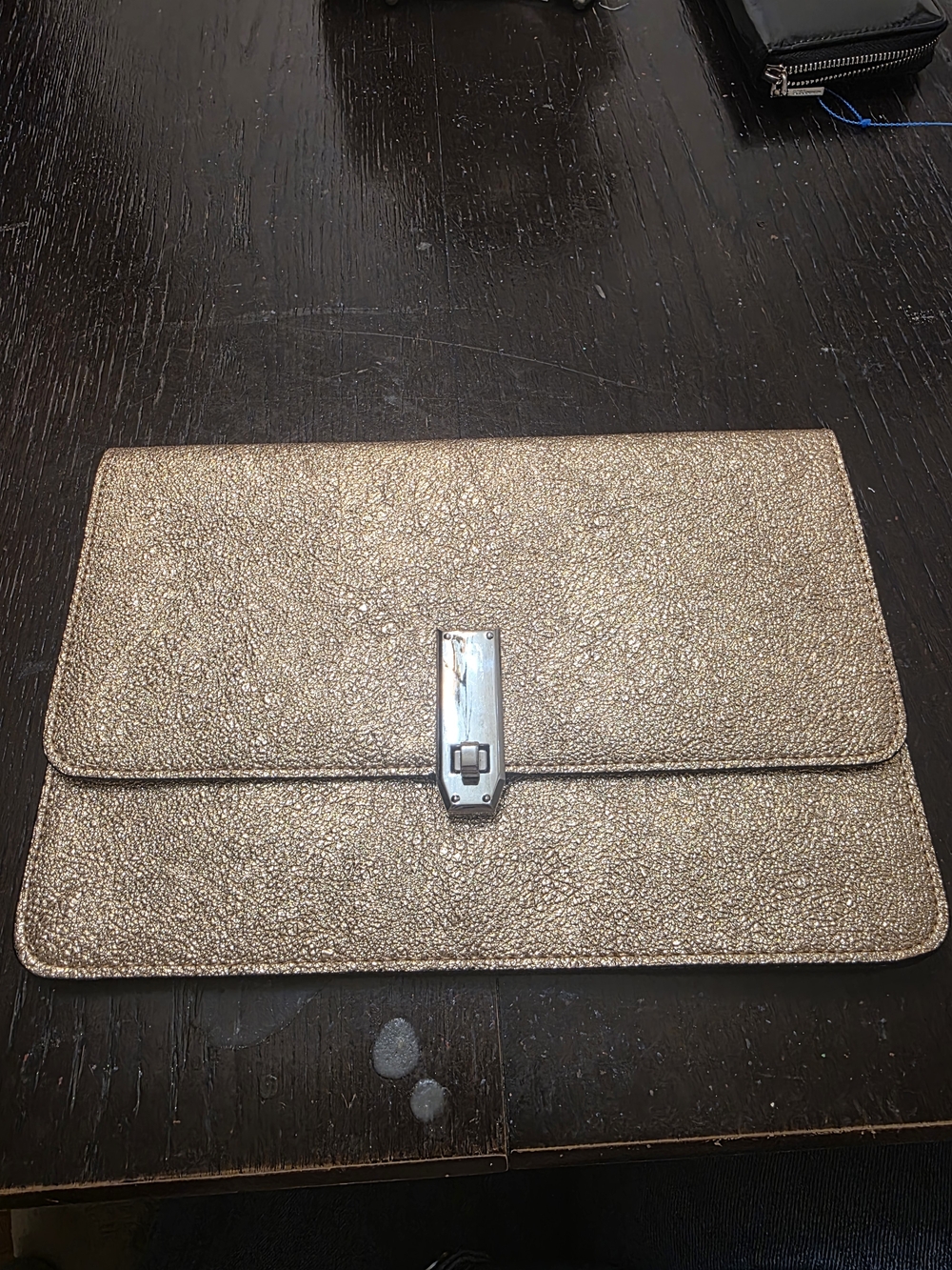 Express Metallic Gold Envelope Clutch with Silver-Tone Clasp